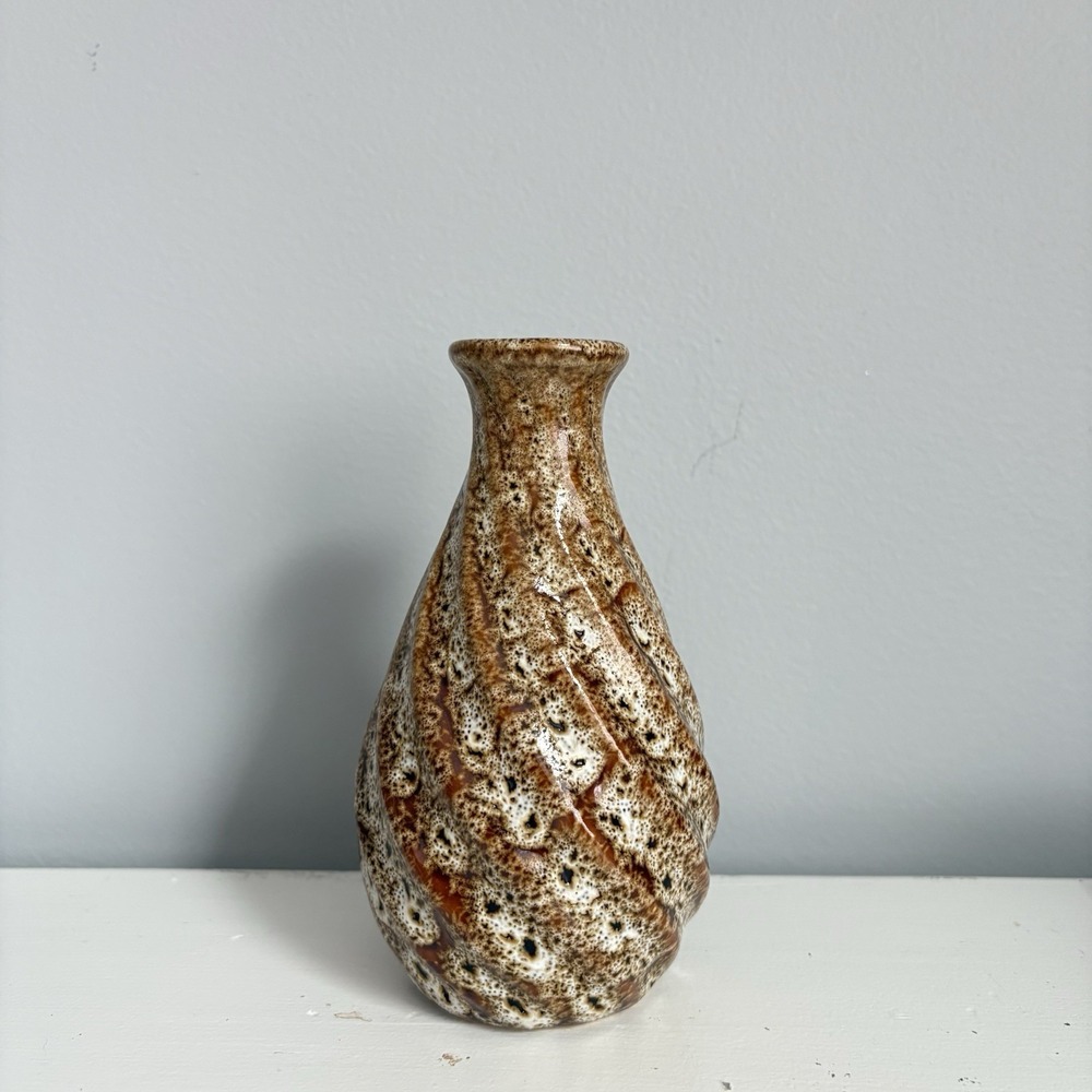 Vintage Pottery Vase Brown Beige Mottled Handmade Rustic Speckled Neutral - Picture 2 of 9